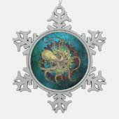 Steampunk Octopus & Clockwork Gears Tin Sneeuwvlok Ornament (Voorkant)
