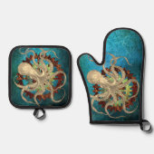 Steampunk Octopus & Clockwork Ovenwant & Pannenlap Set (Voorkant)
