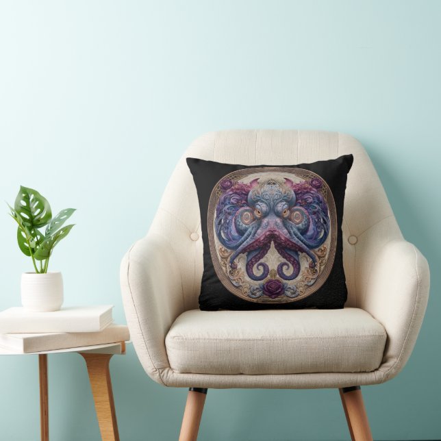 Steampunk Octopus Embleem met Paarse Rozen Kussen (Stoel)