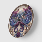 Steampunk Octopus Embleem met Paarse Rozen Ronde Klok (Hoek)
