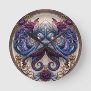 Steampunk Octopus Embleem met Paarse Rozen Ronde Klok