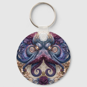 Steampunk Octopus Embleem met Paarse Rozen Sleutelhanger