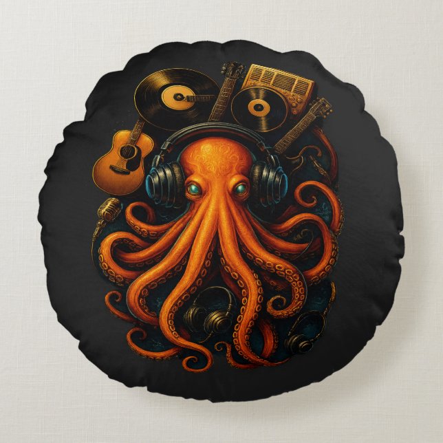 Steampunk Octopus Round Pillow - Fantasy Music ber Rond Kussen (Voorkant)