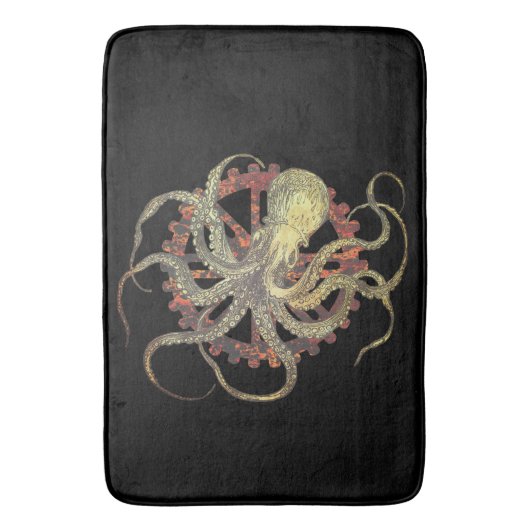 Steampunk Octopus & Rusty Clockwork Gear Badmat (Voorkant Verticaal)