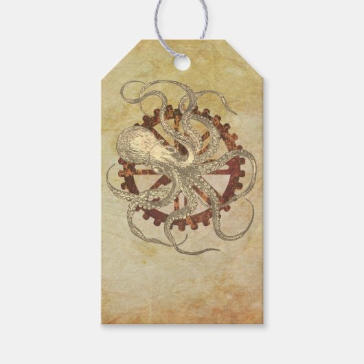Steampunk Octopus & Rusty Clockwork Gear Cadeaulabel (Voorkant)