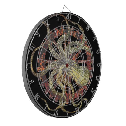 Steampunk Octopus & Rusty Clockwork Gear Dartbord (Voorkant Links)
