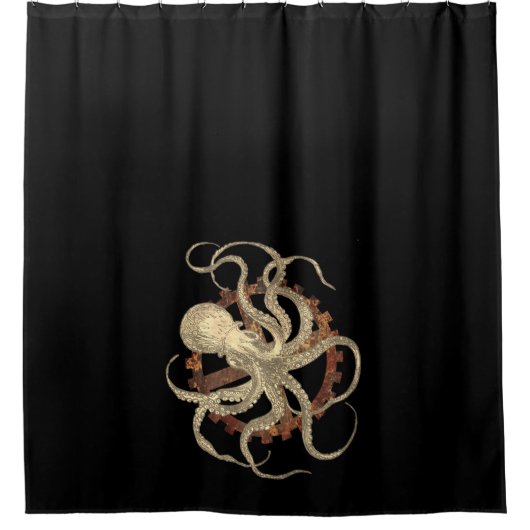 Steampunk Octopus & Rusty Clockwork Gear Douchegordijn (Voorkant)