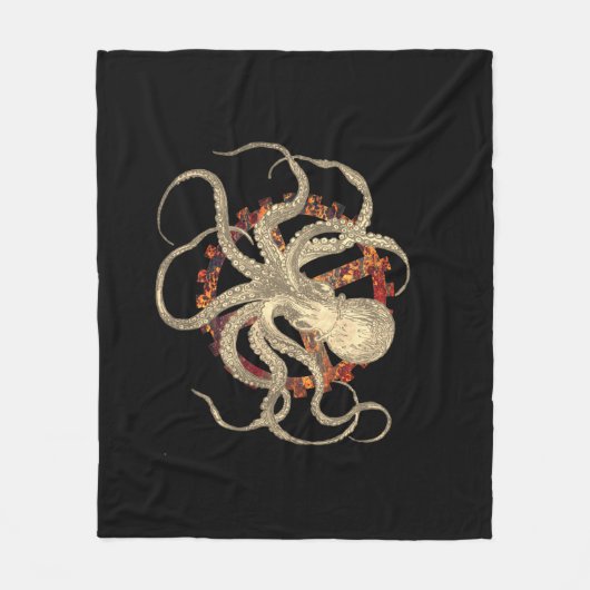 Steampunk Octopus & Rusty Clockwork Gear Fleece Deken (Voorkant)