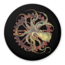 Steampunk Octopus & Rusty Clockwork Gear Keramische Knop