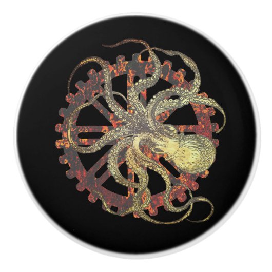 Steampunk Octopus & Rusty Clockwork Gear Keramische Knop (Voorkant)