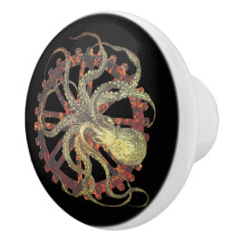 Steampunk Octopus & Rusty Clockwork Gear Keramische Knop