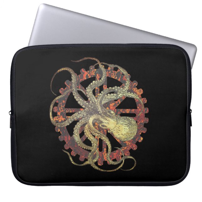 Steampunk Octopus & Rusty Clockwork Gear Laptop Sleeve (Voorkant)