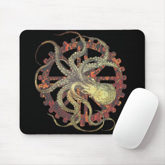 Steampunk Octopus & Rusty Clockwork Gear Mousepad Muismat (Met muis)