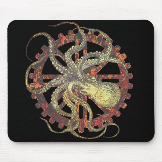 Steampunk Octopus & Rusty Clockwork Gear Mousepad Muismat (Voorkant)