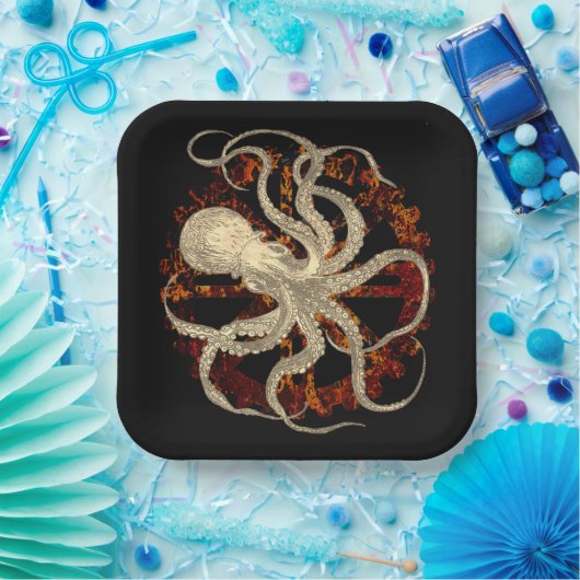 Steampunk Octopus & Rusty Clockwork Gear Papieren Bordje (Feest)