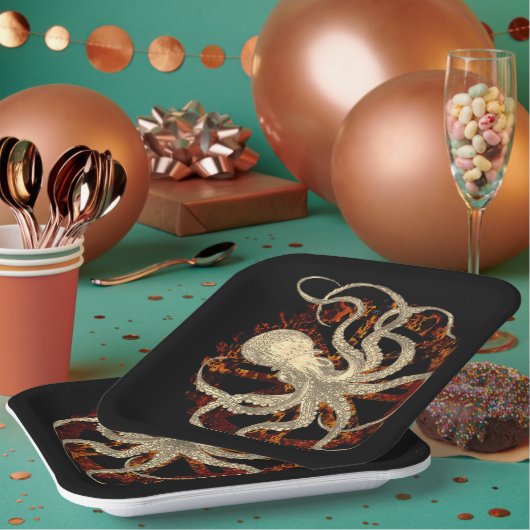 Steampunk Octopus & Rusty Clockwork Gear Papieren Bordje (Multi)