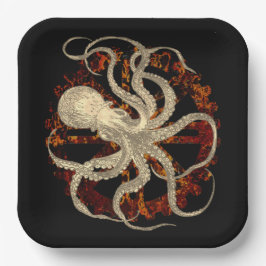 Steampunk Octopus & Rusty Clockwork Gear Papieren Bordje