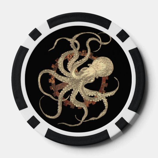 Steampunk Octopus & Rusty Clockwork Gear Poker Chips (Achterkant)