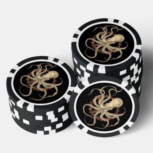 Steampunk Octopus & Rusty Clockwork Gear Poker Chips (Opstapeling)