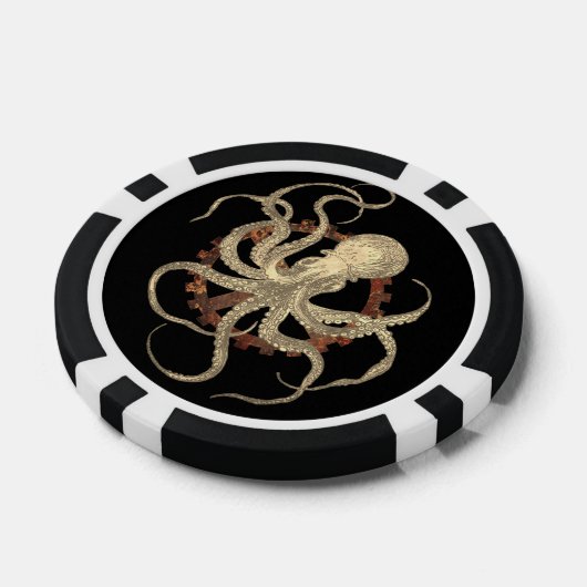Steampunk Octopus & Rusty Clockwork Gear Poker Chips (Enkel)