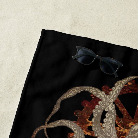 Steampunk Octopus & Rusty Clockwork Gear Strandlaken (In situ)