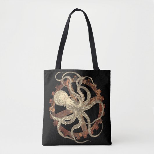 Steampunk Octopus & Rusty Clockwork Gear Tote Bag (Voorkant)