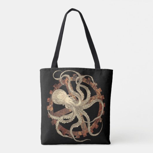 Steampunk Octopus & Rusty Clockwork Gear Tote Bag (Achterkant)
