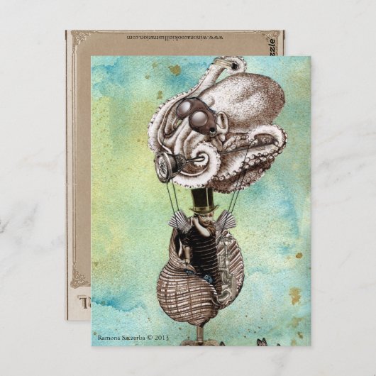 Steampunk Octopus Seacraft Briefkaart (Voorkant / Achterkant)