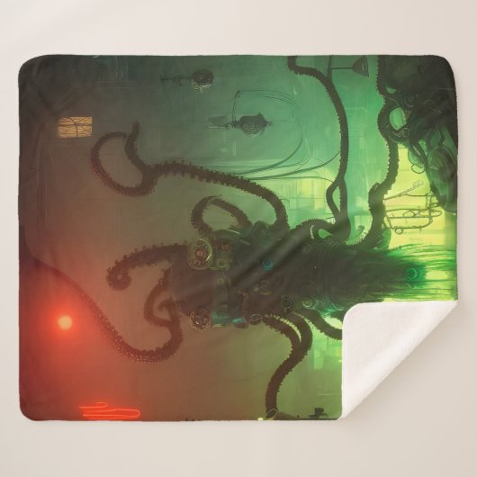Steampunk Octopus Sherpa Deken (Voorkant (horizontaal))