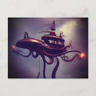 Steampunk Octopus Ship Fantasy Art Briefkaart