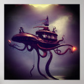Steampunk Octopus Ship Fantasy Art Poster (Voorkant)