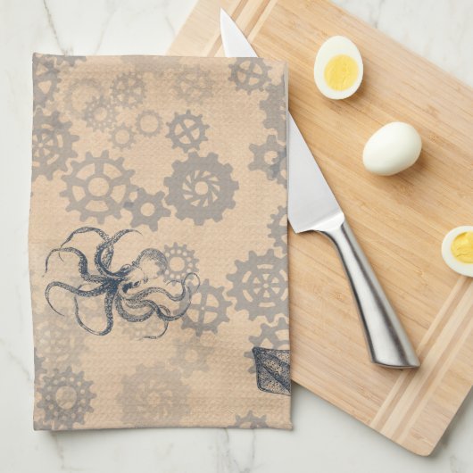 Steampunk Octopus theedoeken (Quarter Fold)