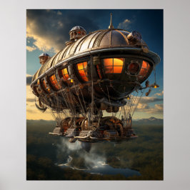 Steampunk Odyssey:  luchtschip Waterverf Kunst Poster