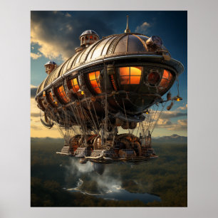 Steampunk Odyssey: luchtschip Waterverf Kunst Poster