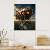 Steampunk Odyssey:  luchtschip Waterverf Kunst Poster (Keuken)