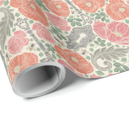  Steampunk Old Lock Key Red Poppy Cadeaupapier