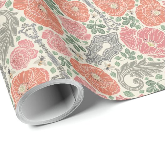 Steampunk Old Lock Key Red Poppy Cadeaupapier (Rol Hoek)