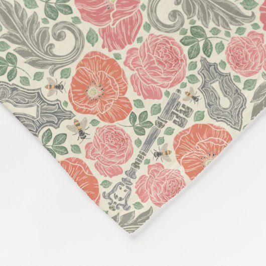  Steampunk Old Lock Key Red Poppy Fleece Deken (Hoek)