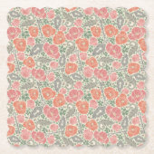 Steampunk Old Lock Key Red Poppy Kartonnen Onderzetters (Voorkant)