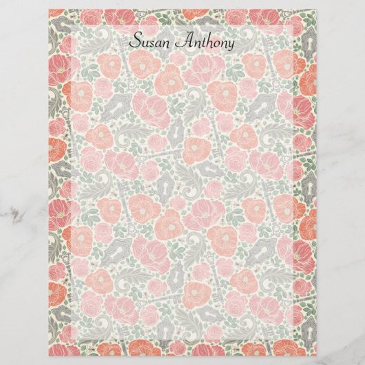 Steampunk Old Lock Key Red Poppy Paper (Achterkant)