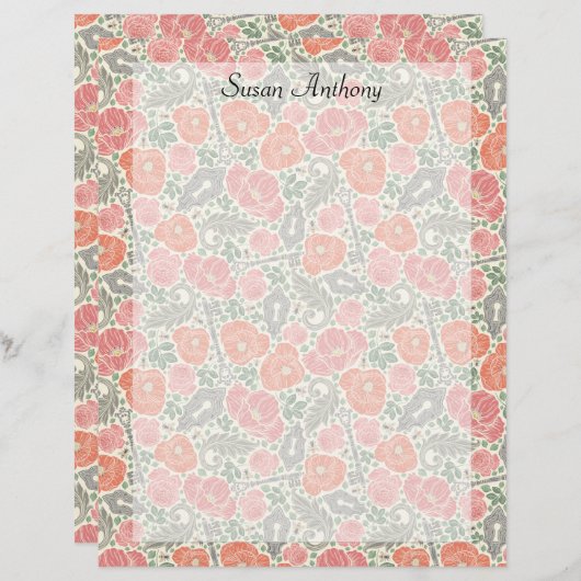 Steampunk Old Lock Key Red Poppy Paper (Voorkant / Achterkant)