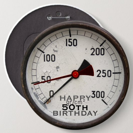 Steampunk Old Manometer 50th Birthday Button (Voorkant /achterkant)