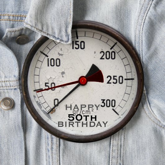 Steampunk Old Manometer 50th Birthday Button (In situ)