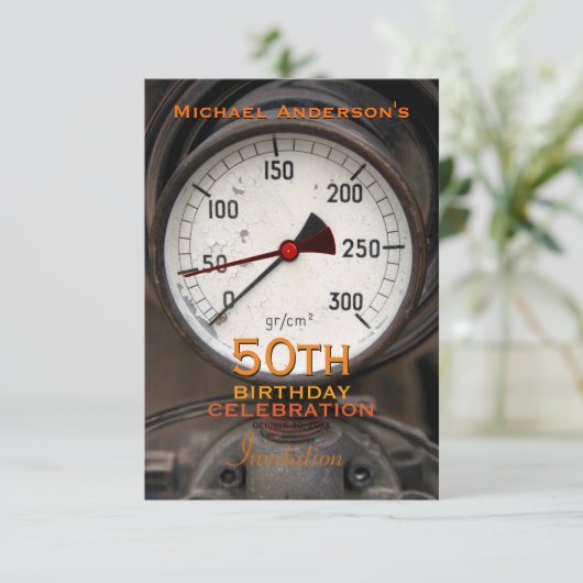 Steampunk Old Manometer 50th Birthday Celebration Kaart (Staand voorkant)