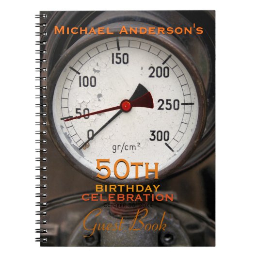Steampunk Old Manometer 50th Birthday Guest Book Notitieboek (Voorkant)