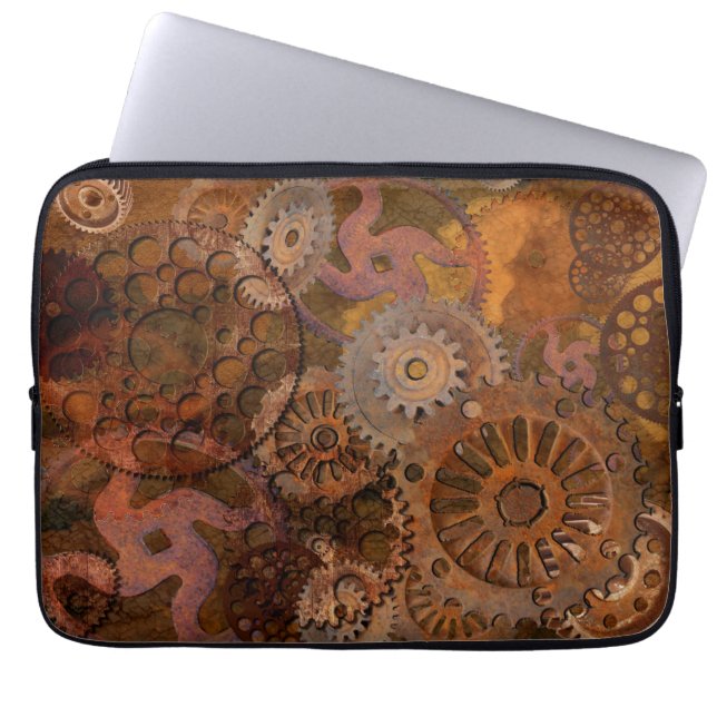 Steampunk Old Rusty Cogs & Gears Metal Effect Laptop Sleeve (Voorkant)