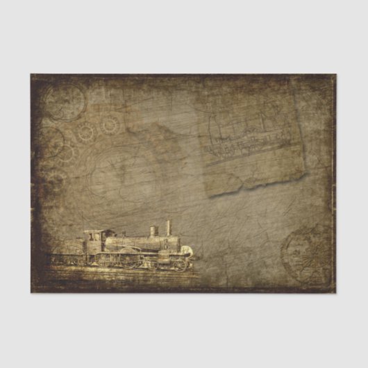 Steampunk Old Train Locomotive Industrial  Tissuepapier (Voorkant)
