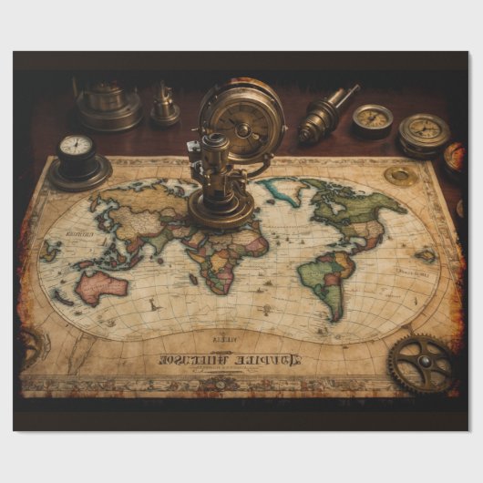 Steampunk Olde Wereldkaart Cadeaupapier (Vlak)