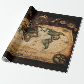 Steampunk Olde Wereldkaart Cadeaupapier (Uitgerold)