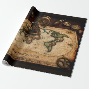 Steampunk Olde Wereldkaart Cadeaupapier